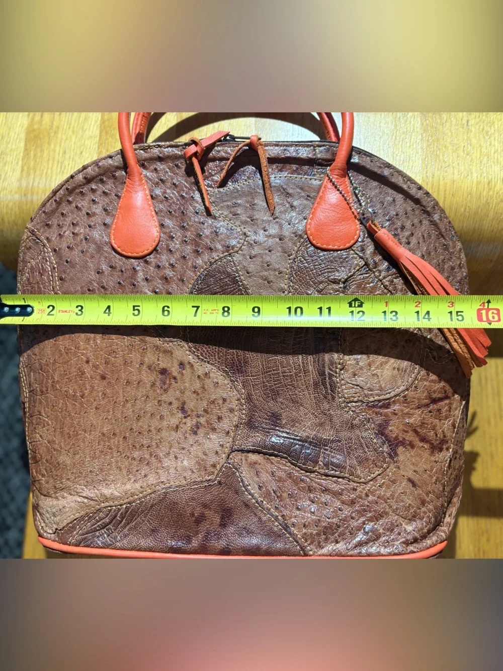 Large beautiful ostrich leather vintage bag